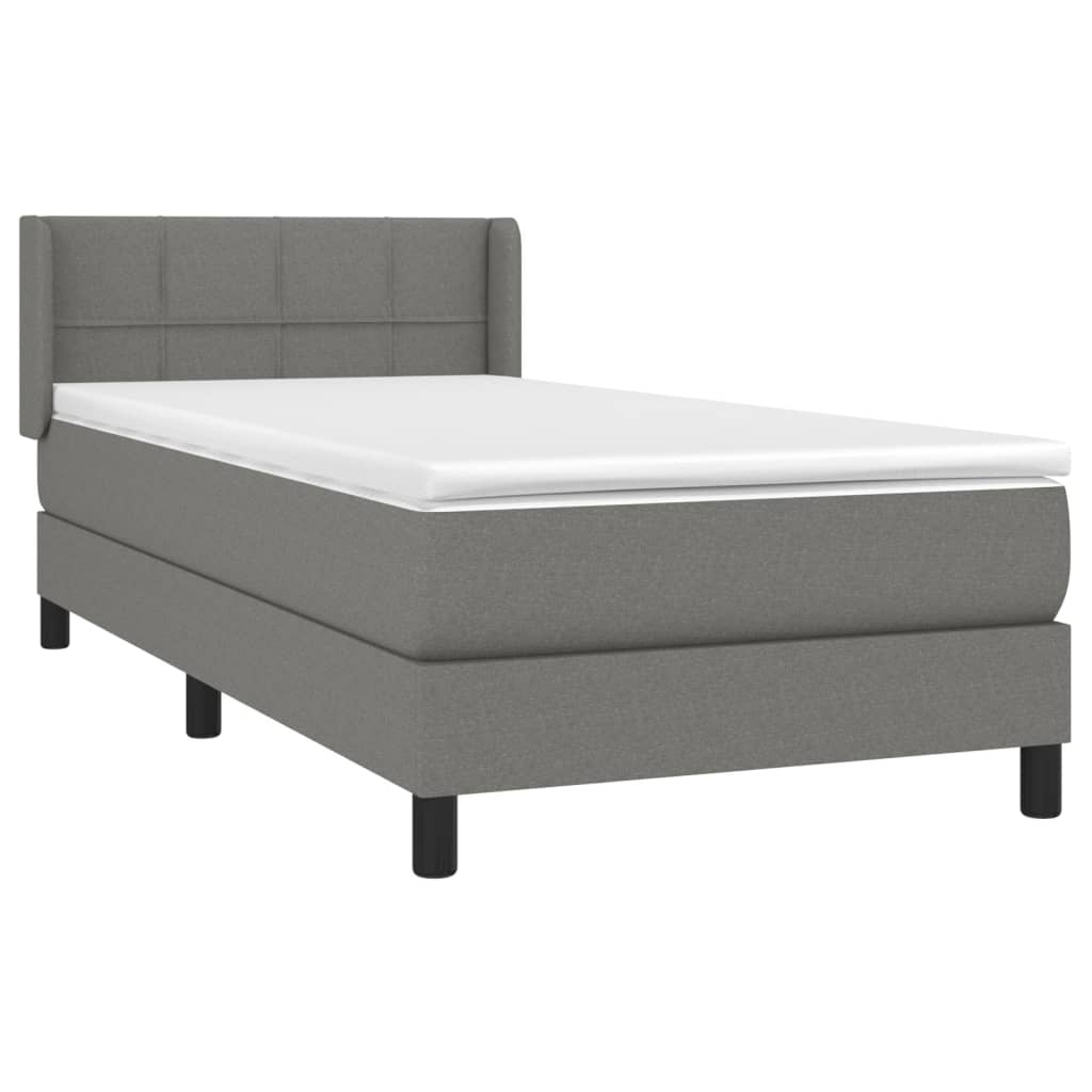 Spring Bed Frame with Dark Gray Mattress 90x200 cm Fabric