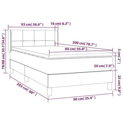 Spring Bed Frame with Dark Gray Mattress 90x200 cm Fabric