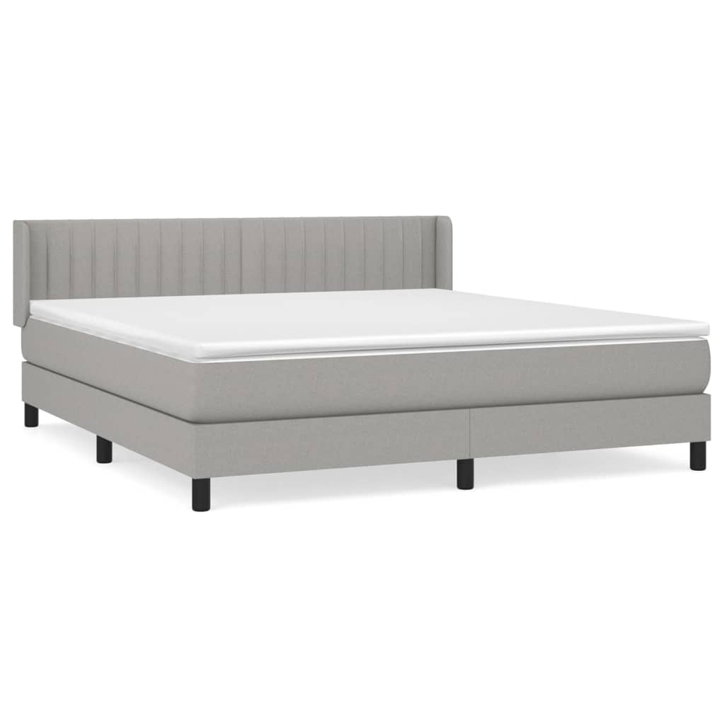 Spring bed frame with light gray mattress 160x200 cm fabric