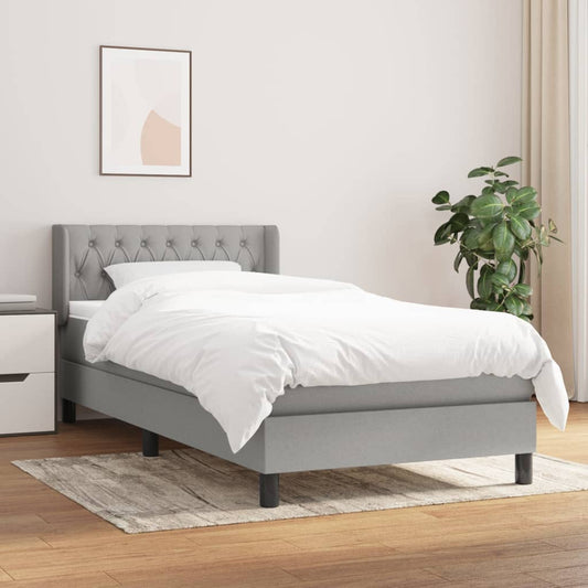 Spring bed frame with light gray mattress 90x200 cm fabric