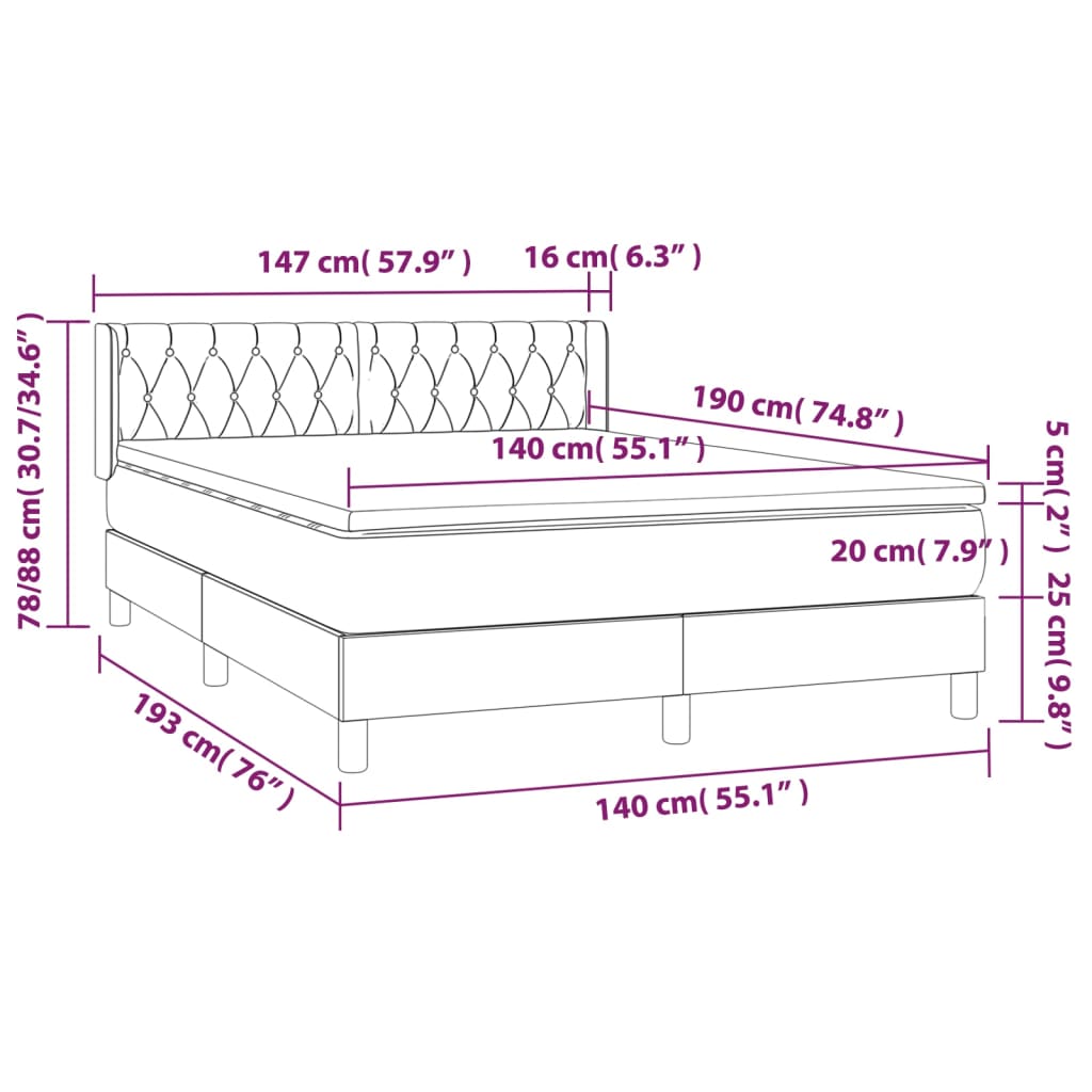 Giroletto a Molle con Materasso Marrone Scuro 140x190cm Tessuto | homemem39