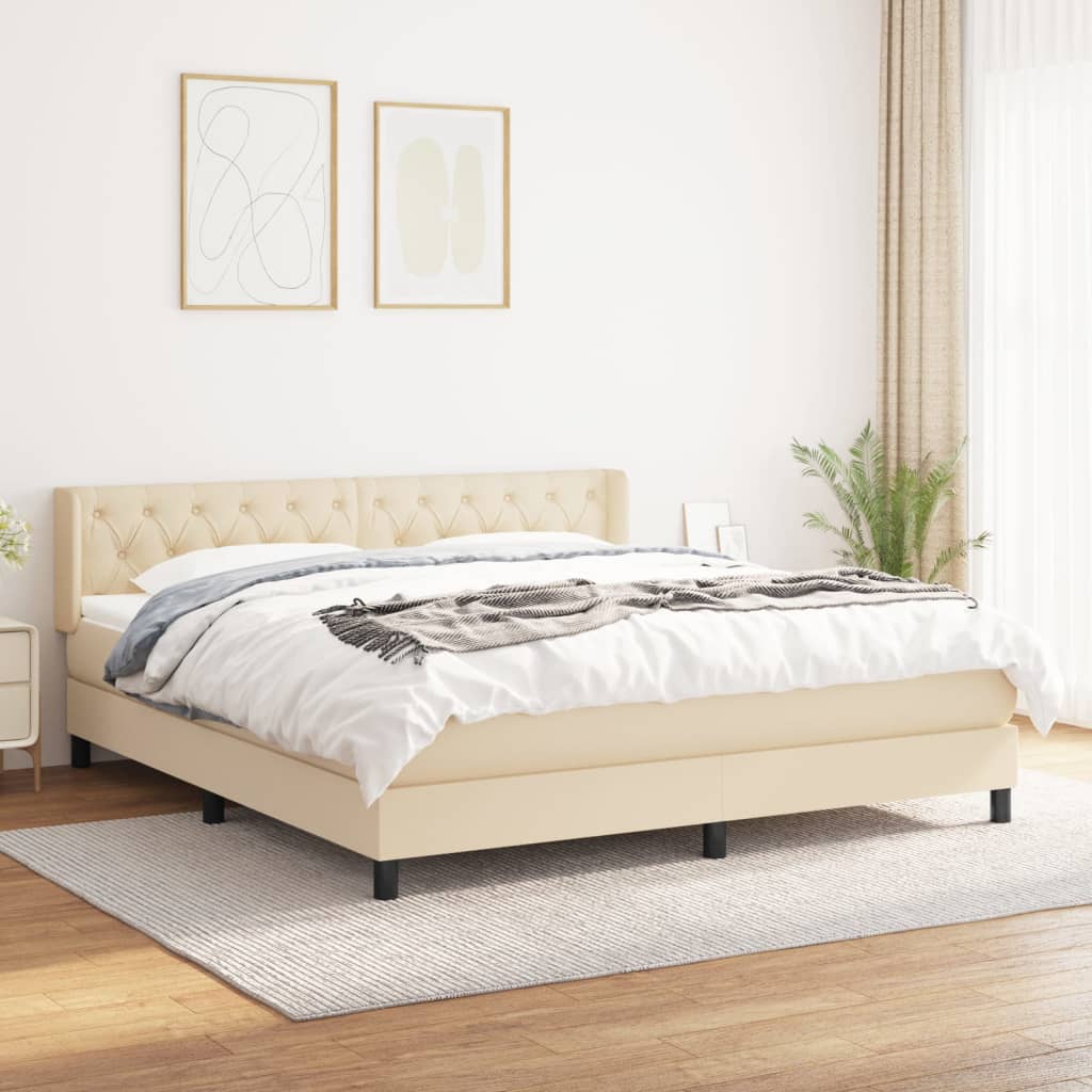 Giroletto a Molle con Materasso Crema 160x200 cm in Tessuto | homemem39