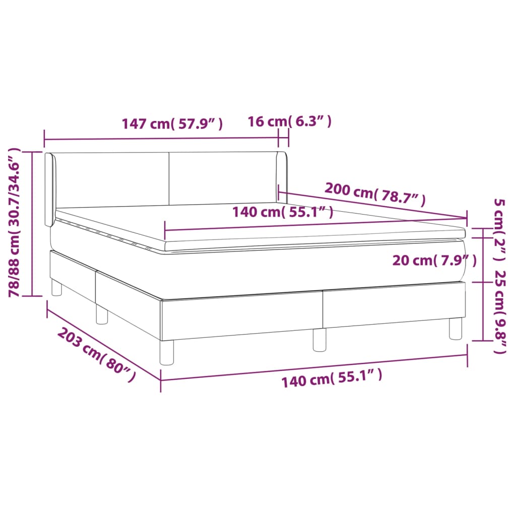 Giroletto a Molle con Materasso Grigio Scuro 140x200cm Tessuto - homemem39