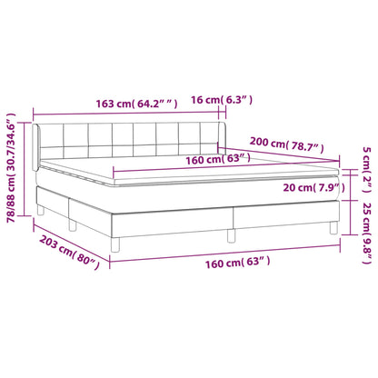 Spring Bed Frame with Dark Gray Mattress 160x200 cm Fabric