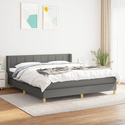 Spring Bed Frame with Dark Gray Mattress 160x200 cm Fabric