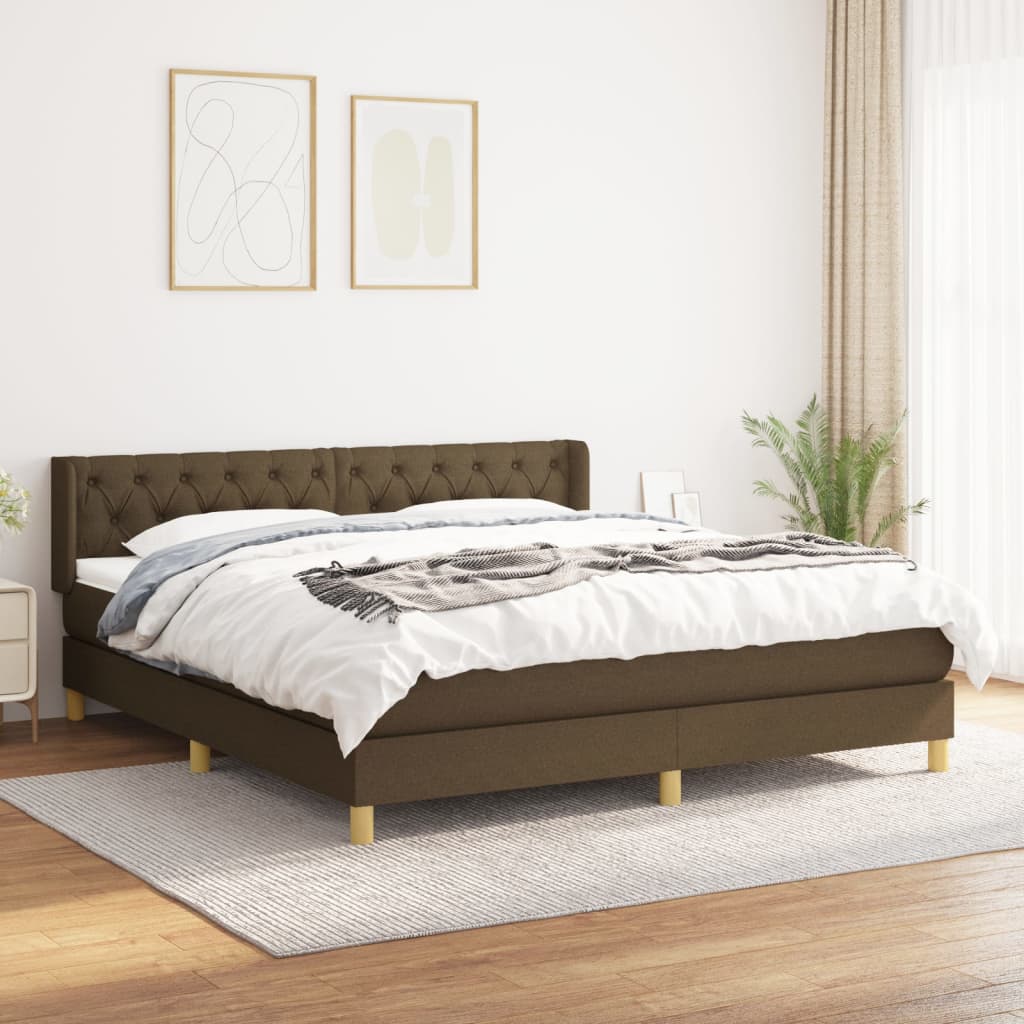 Giroletto a Molle con Materasso Marrone Scuro 160x200cm Tessuto | homemem39