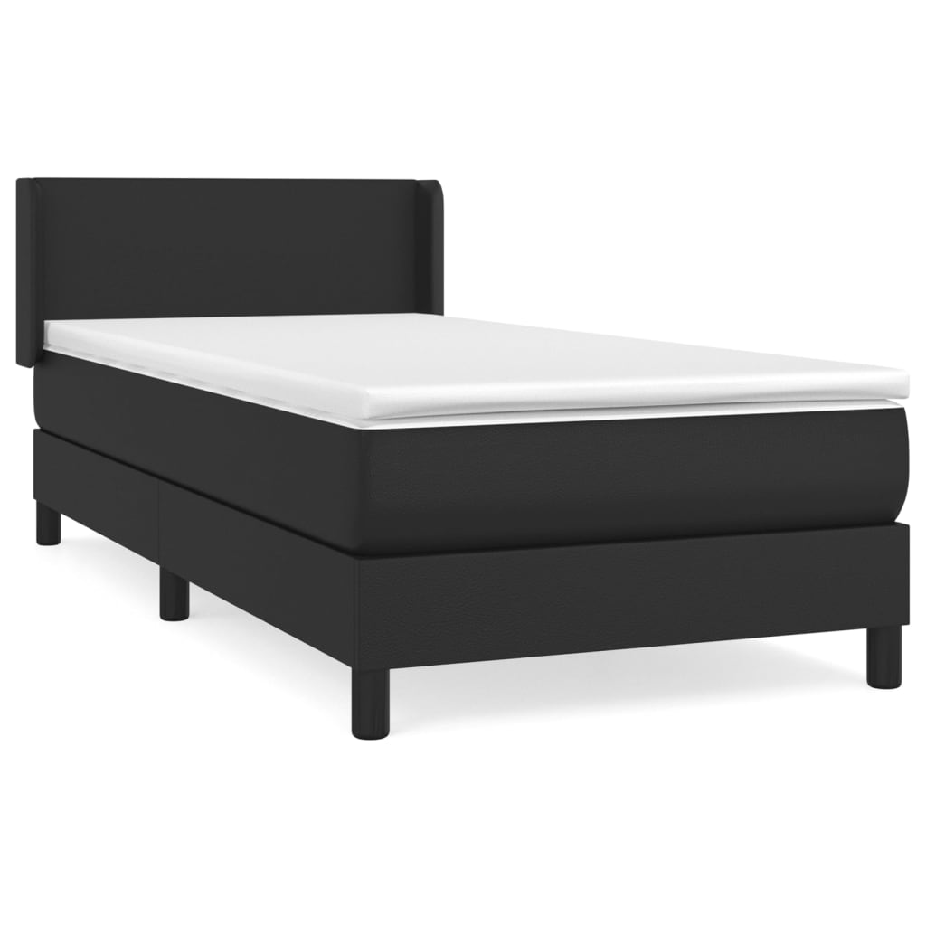 Spring bed frame with black mattress 90x200 cm in imitation leather