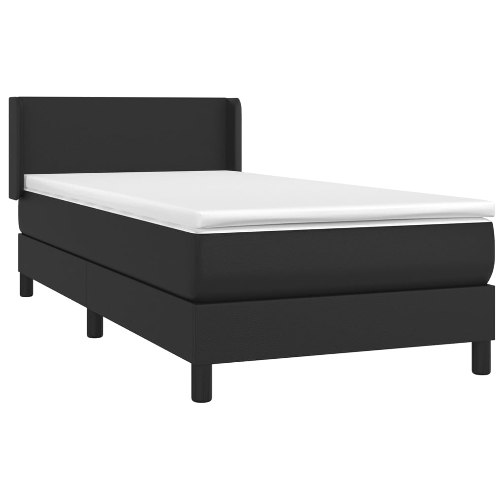 Spring bed frame with black mattress 90x200 cm in imitation leather