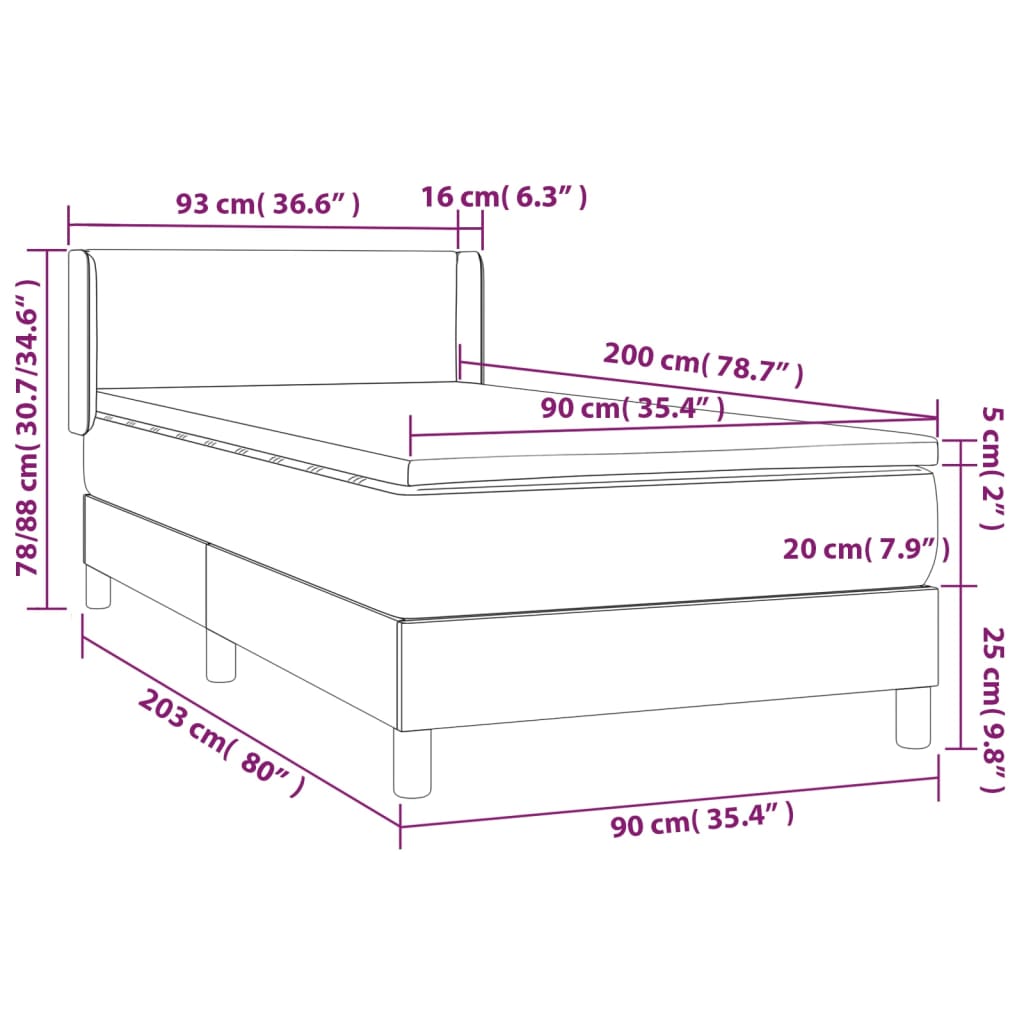 Spring bed frame with black mattress 90x200 cm in imitation leather