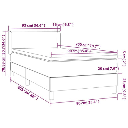 Spring bed frame with black mattress 90x200 cm in imitation leather