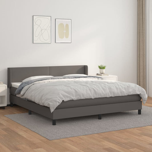 Spring bed frame with gray mattress 160x200 cm in imitation leather