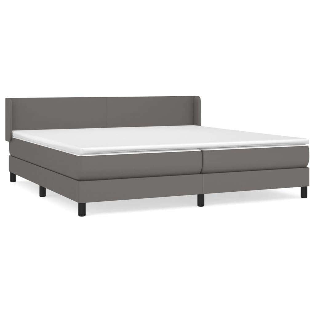 Spring bed frame with gray mattress 200x200 cm in imitation leather