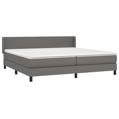 Spring bed frame with gray mattress 200x200 cm in imitation leather