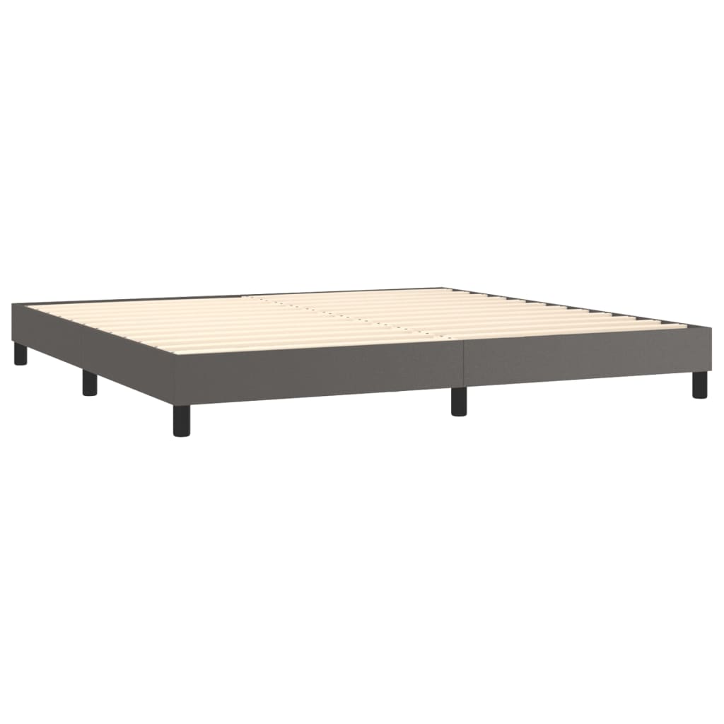 Spring bed frame with gray mattress 200x200 cm in imitation leather