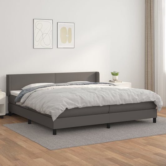 Spring bed frame with gray mattress 200x200 cm in imitation leather