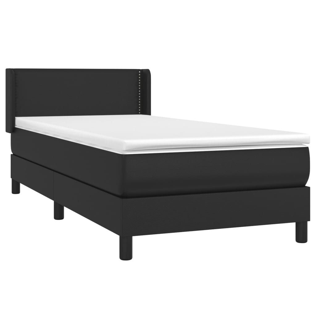 Spring bed frame with black mattress 90x200 cm in imitation leather