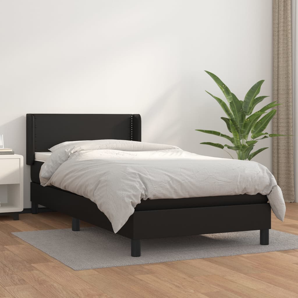 Spring bed frame with black mattress 90x200 cm in imitation leather