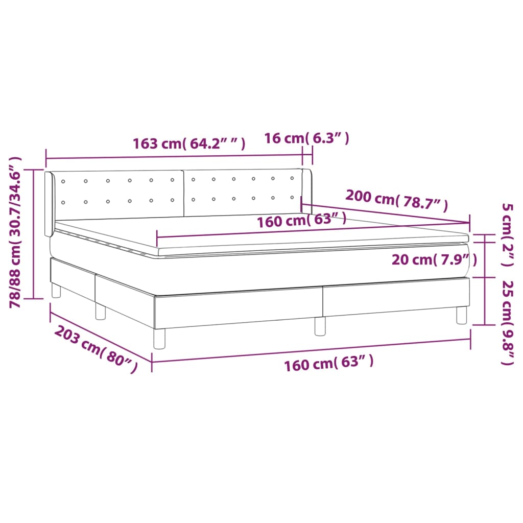 Giroletto a Molle con Materasso Grigio 160x200 cm in Similpelle | homemem39