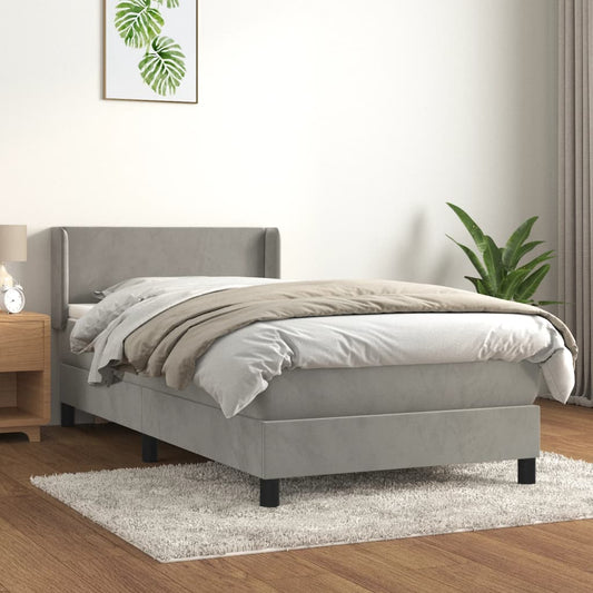 Spring bed frame with light gray mattress 80x200 cm velvet