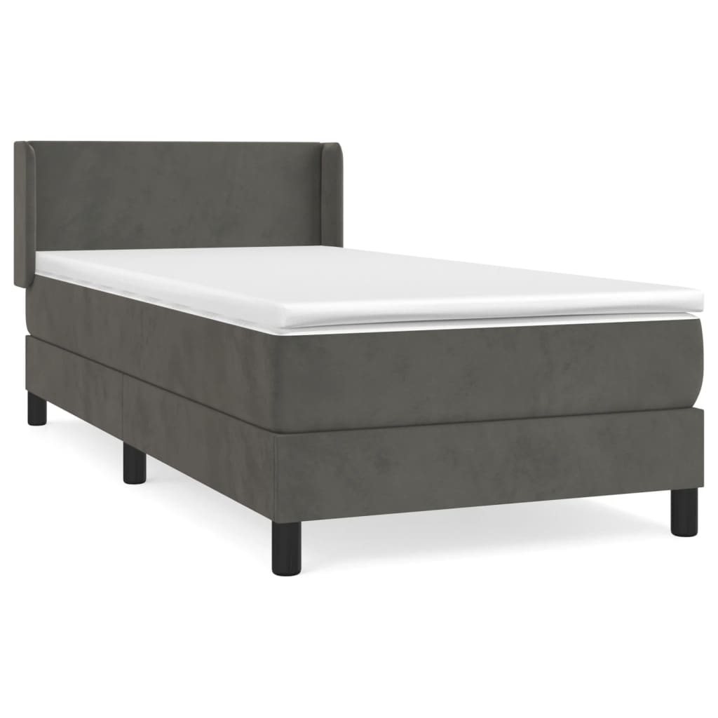 Spring bed frame with dark gray mattress 80x200 cm velvet