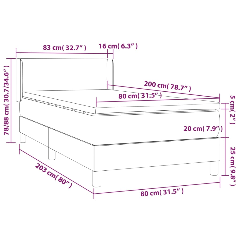 Giroletto a Molle con Materasso Grigio Scuro 80x200 cm Velluto