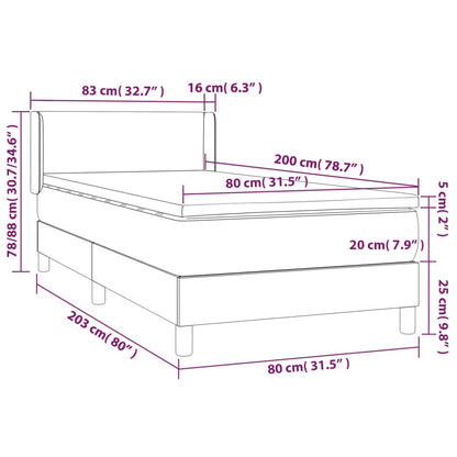 Spring bed frame with dark gray mattress 80x200 cm velvet