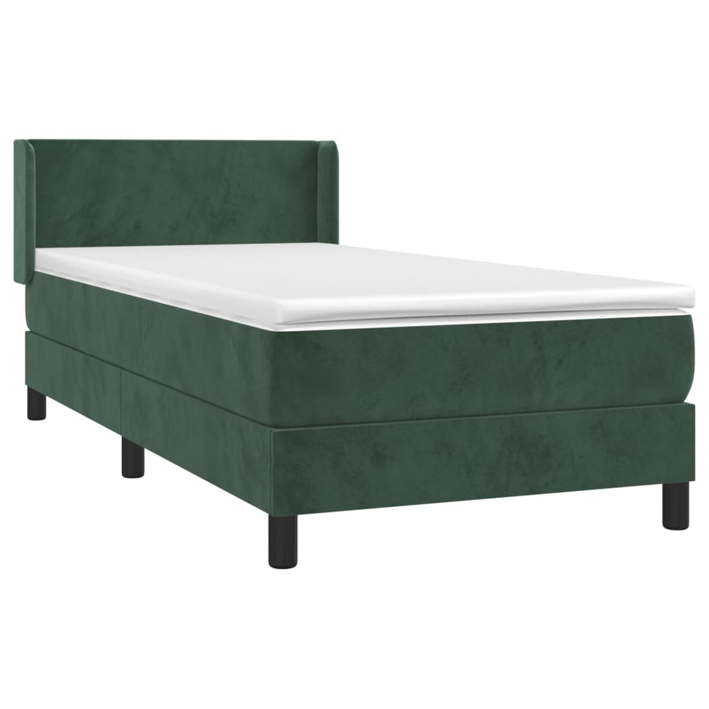 Spring bed frame with dark green mattress 80x200 cm velvet