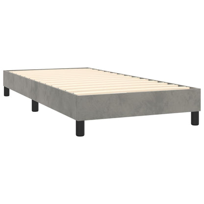 Spring bed frame with light gray mattress 100x200cm velvet