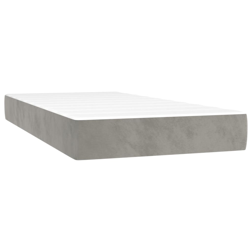 Spring bed frame with light gray mattress 100x200cm velvet