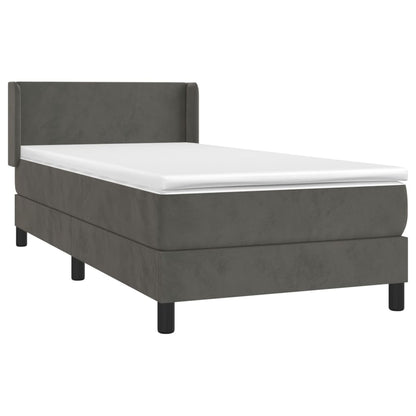 Spring bed frame with dark gray mattress 100x200 cm velvet