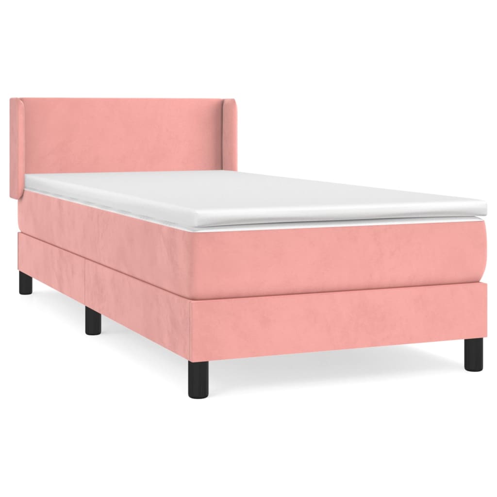 Spring bed frame with pink mattress 100x200 cm in velvet