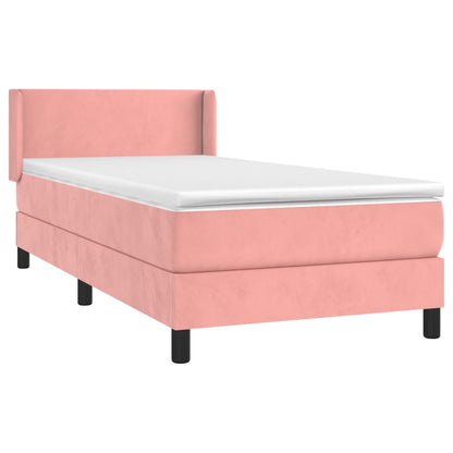 Spring bed frame with pink mattress 100x200 cm in velvet