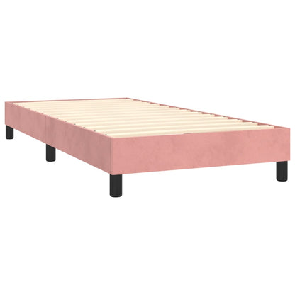 Spring bed frame with pink mattress 100x200 cm in velvet