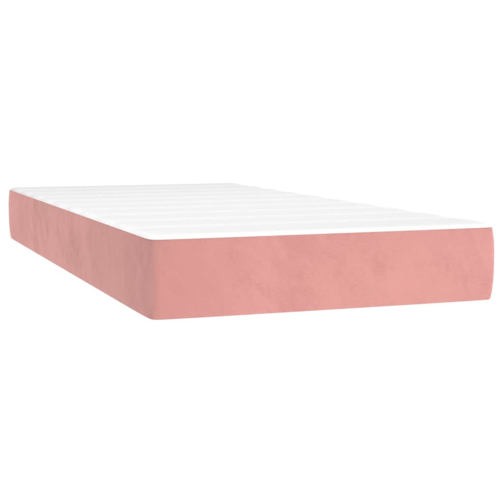 Spring bed frame with pink mattress 100x200 cm in velvet