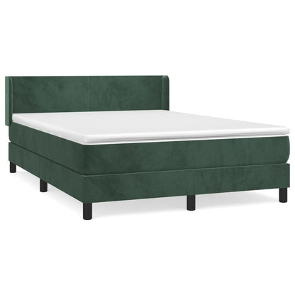 Spring bed frame with dark green mattress 140x190 cm velvet