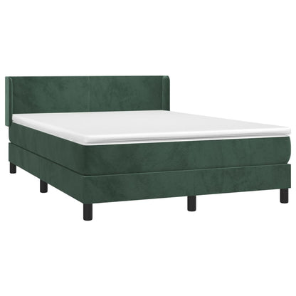 Spring bed frame with dark green mattress 140x190 cm velvet