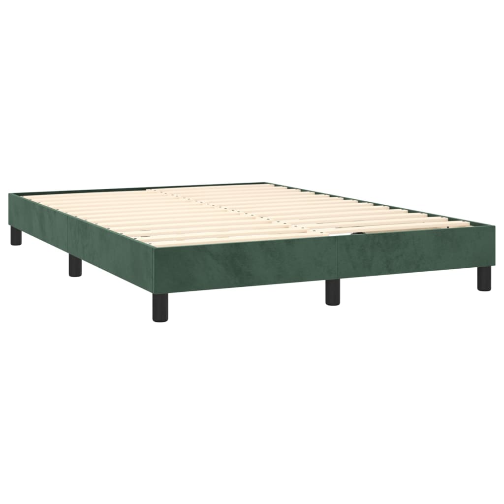 Spring bed frame with dark green mattress 140x190 cm velvet