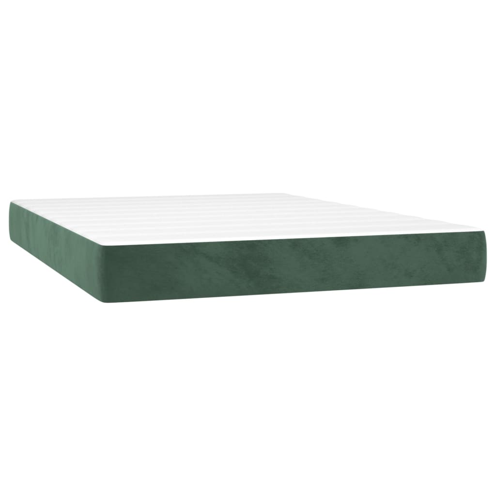 Spring bed frame with dark green mattress 140x190 cm velvet