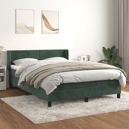 Spring bed frame with dark green mattress 140x190 cm velvet