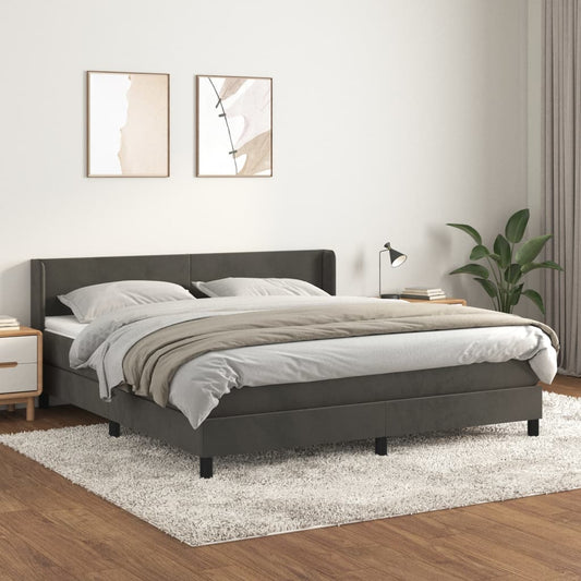 Spring bed frame with dark gray mattress 180x200 cm velvet