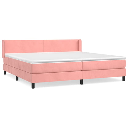 Spring bed frame with pink mattress 200x200 cm in velvet