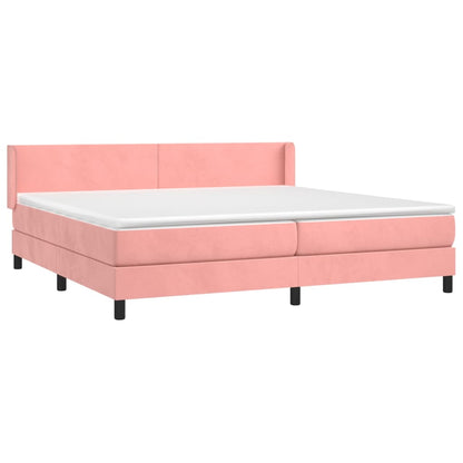 Spring bed frame with pink mattress 200x200 cm in velvet