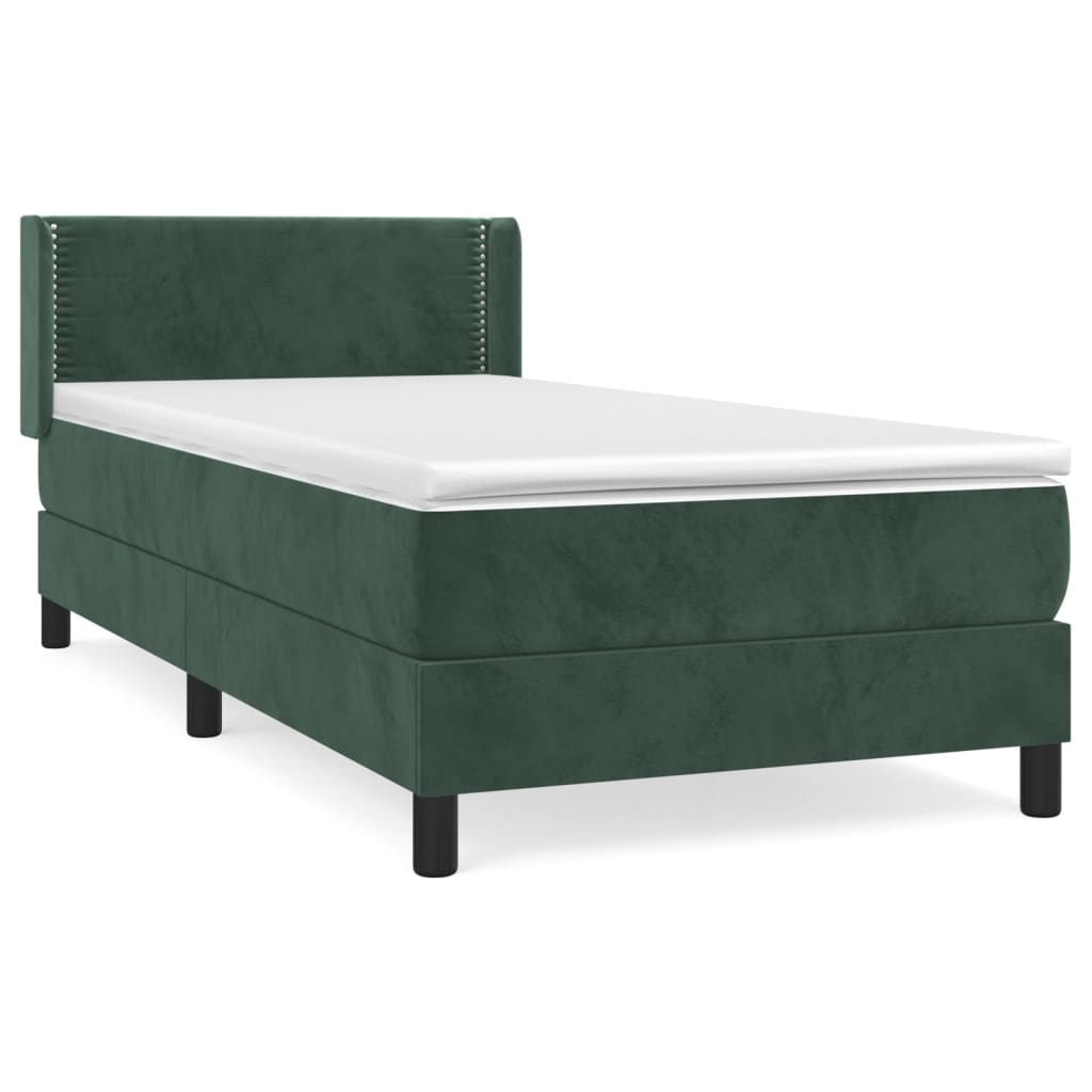 Spring bed frame with dark green mattress 80x200 cm velvet