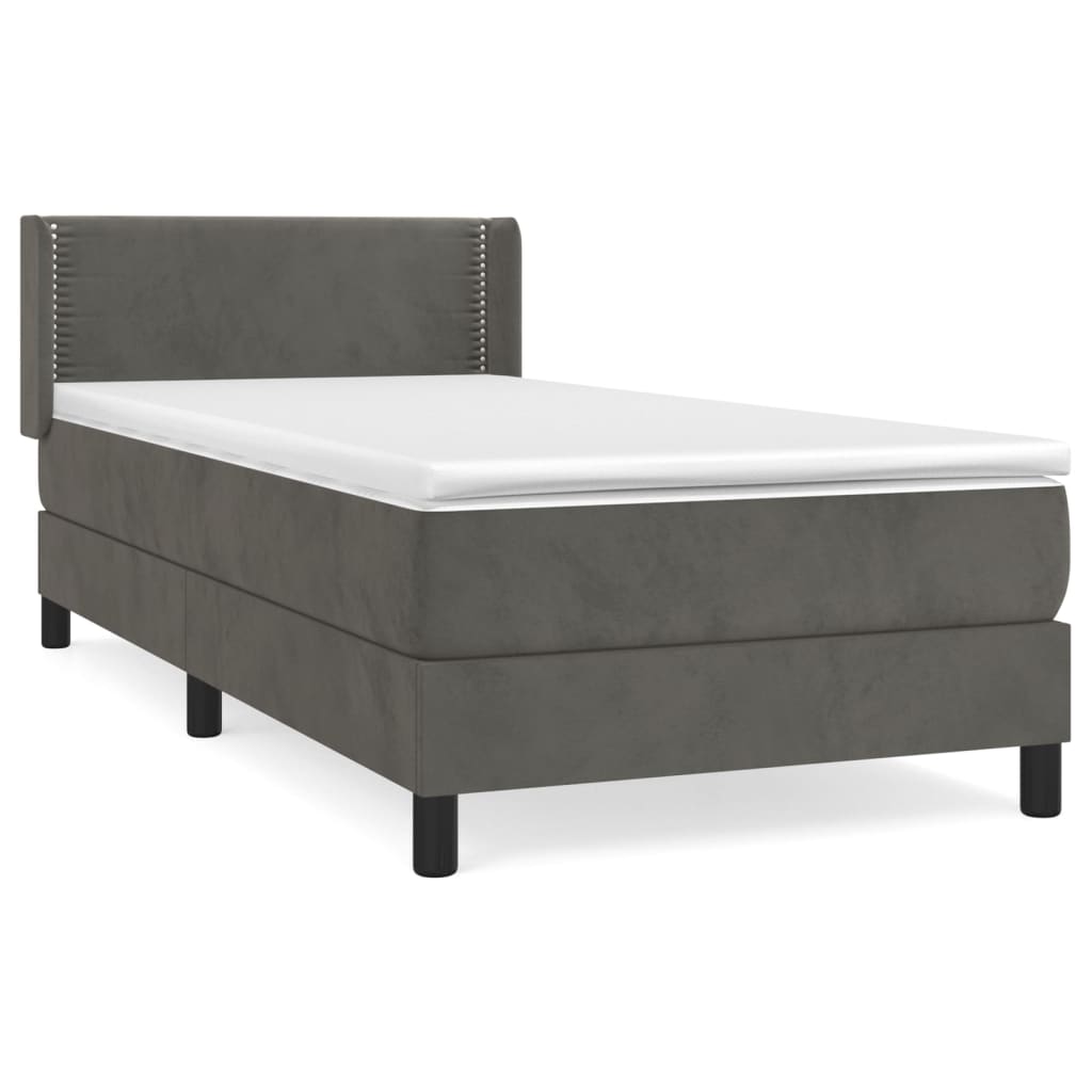 Spring bed frame with dark gray mattress 90x190 cm velvet