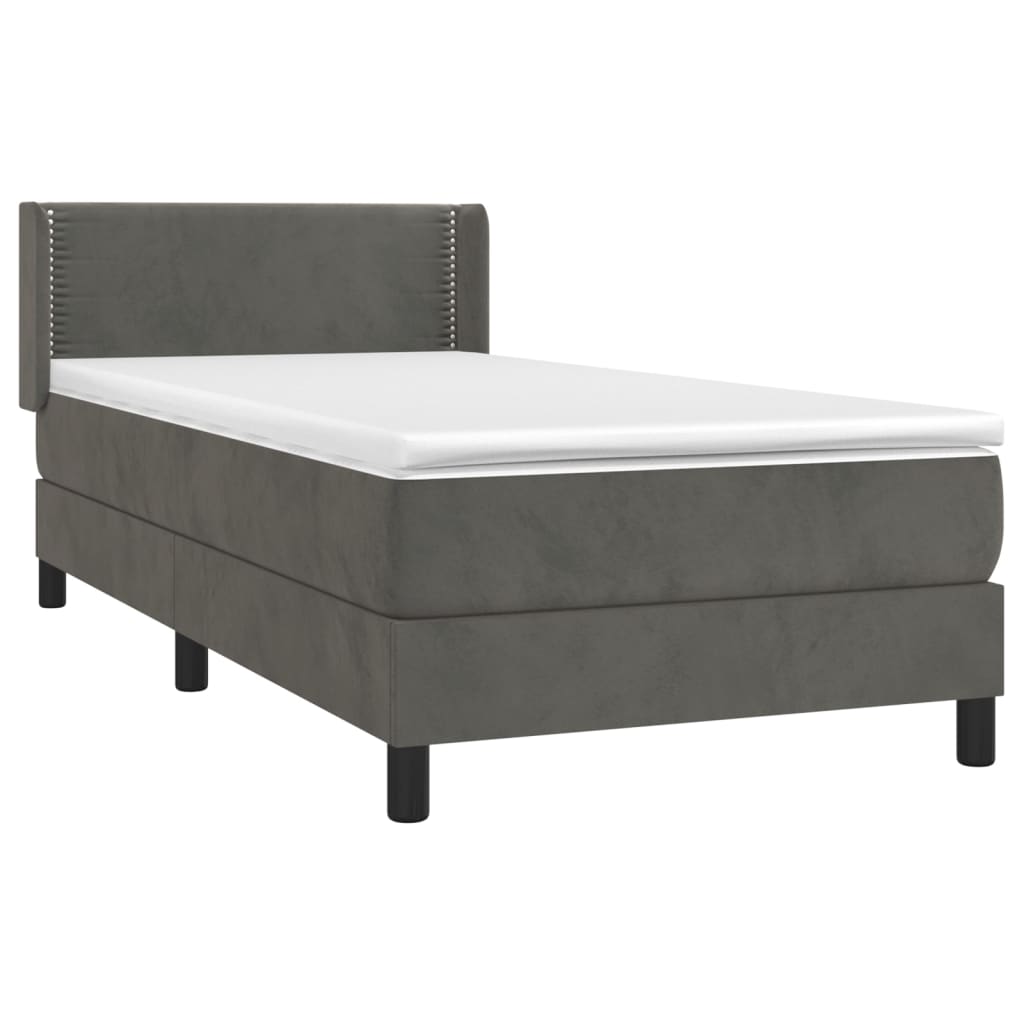 Spring bed frame with dark gray mattress 90x190 cm velvet