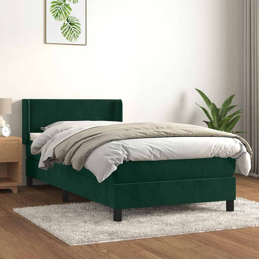 Giroletto a Molle con Materasso Verde Scuro 90x190 cm Velluto