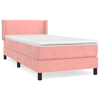 Spring bed frame with pink mattress 90x190 cm in velvet