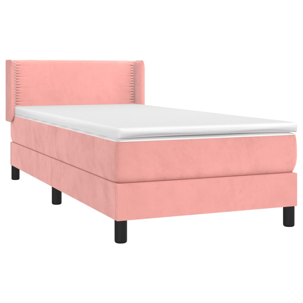 Spring bed frame with pink mattress 90x190 cm in velvet