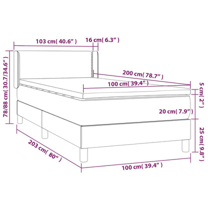 Giroletto a Molle con Materasso Grigio Chiaro 100x200cm Velluto - homemem39