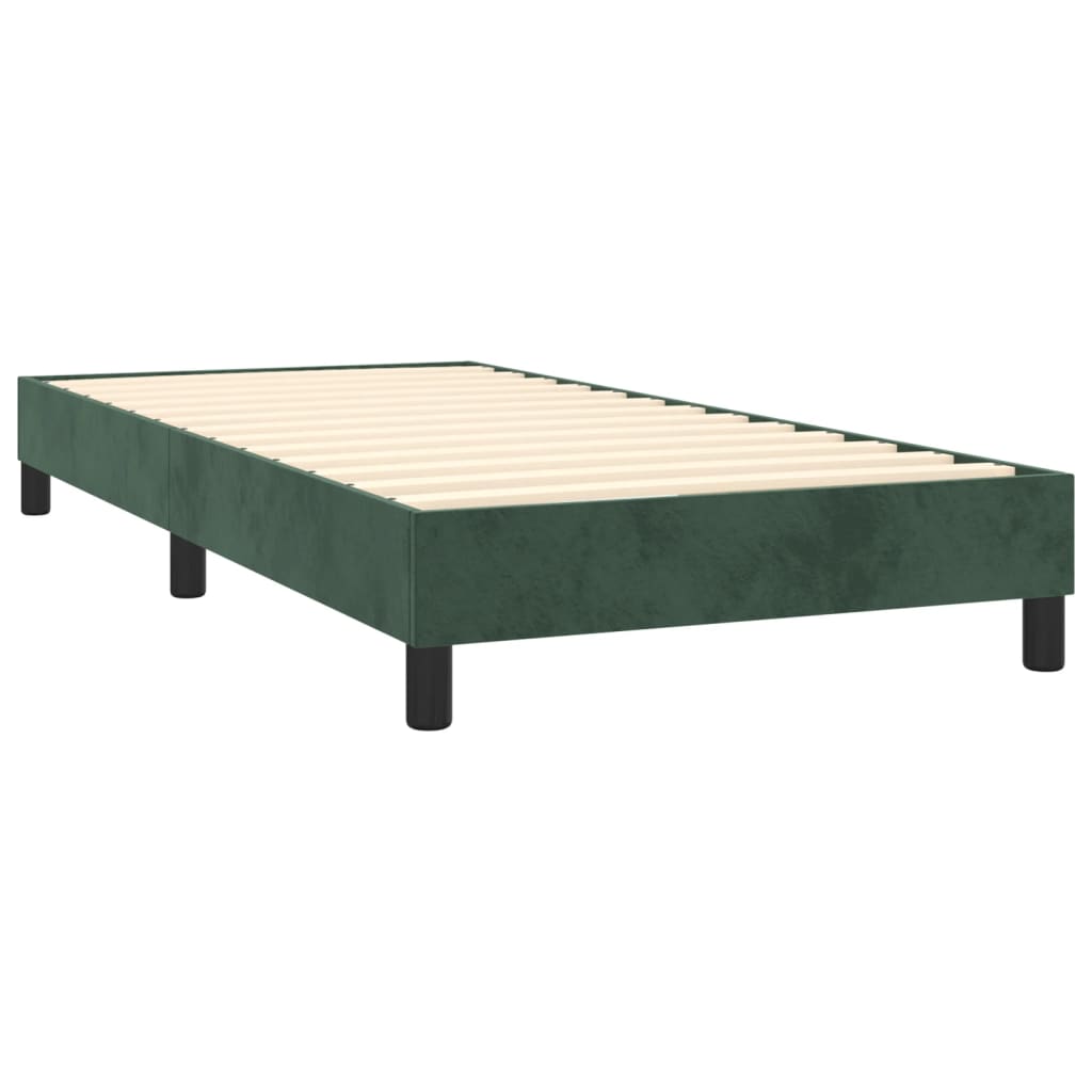 Spring bed frame with dark green mattress 100x200 cm velvet